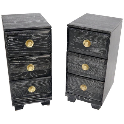 Pair of Three-Drawer Ceruised Oak Nightstands End Tables