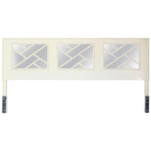 Faux Bamboo Mid Century Modern White Lacquer King Size Headboard Mirrored Back