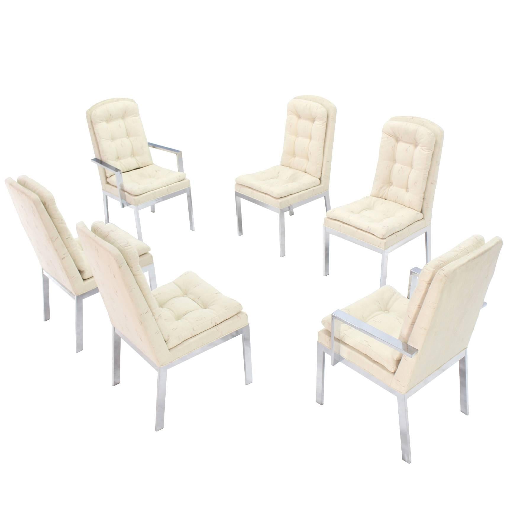Set of Six Chrome and Upholstery Dining Chairs