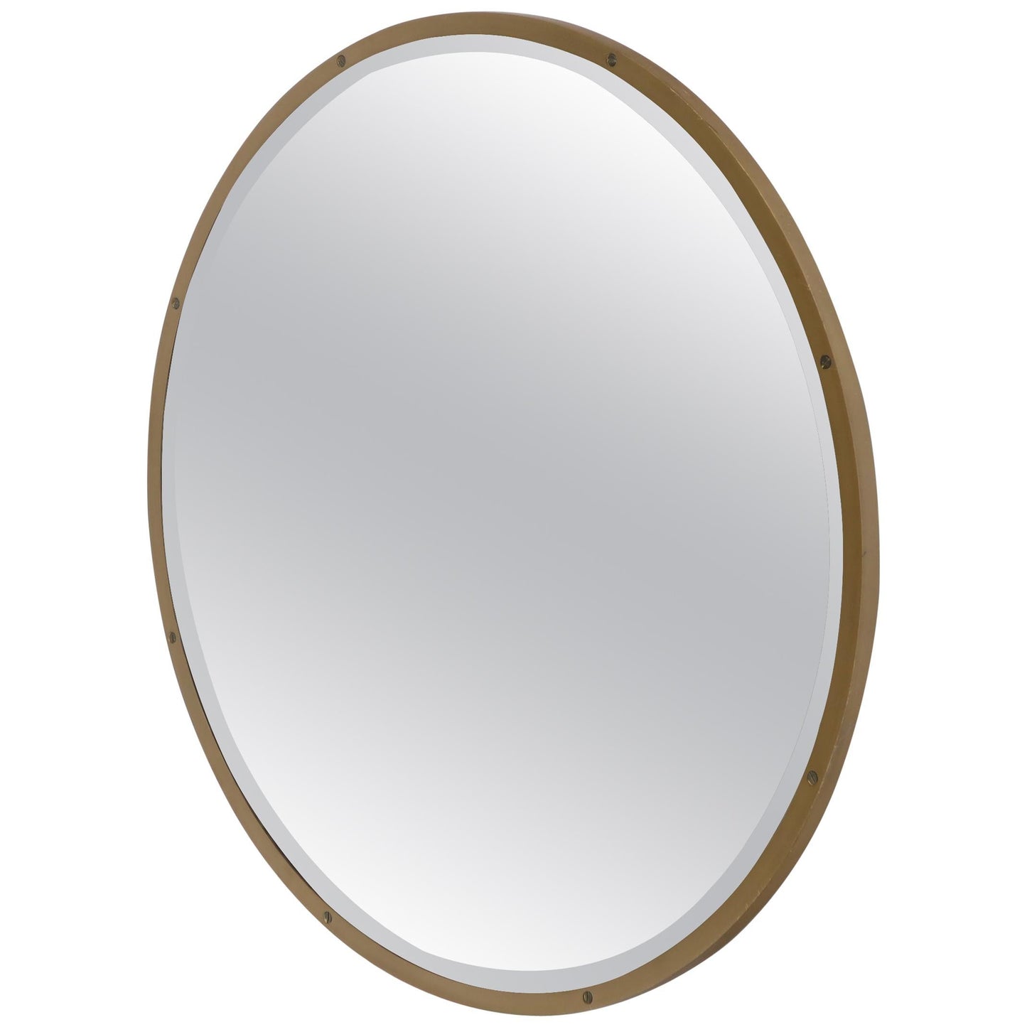 Large Round Metal Frame Wall Mirror with Screw Head Accents