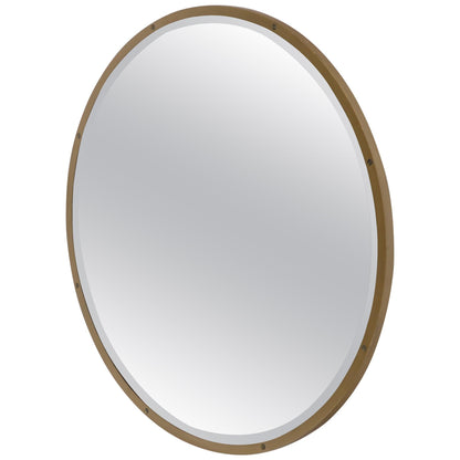 Large Round Metal Frame Wall Mirror with Screw Head Accents