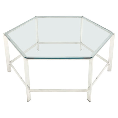 Polished Stainless Steel Hexagon Glass Top Custom Mid-Century Coffee Table