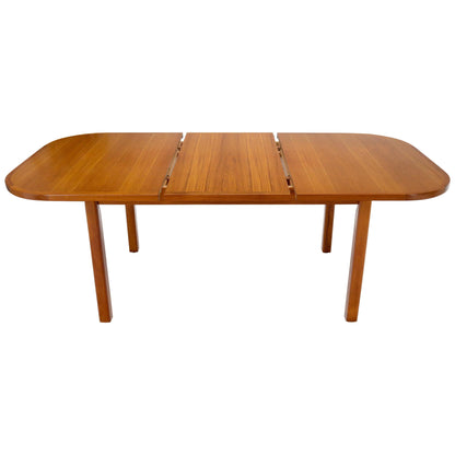 Rectangle Round Corners Teak Midcentury Danish Modern Dining Table Pop Up Leaf