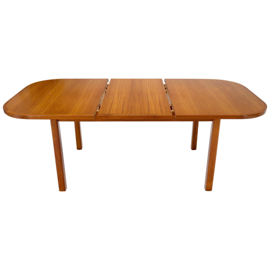 Rectangle Round Corners Teak Midcentury Danish Modern Dining Table Pop Up Leaf