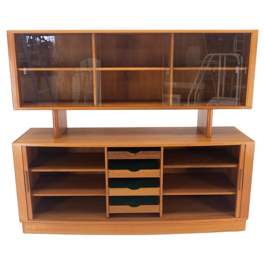 Danish Mid-Century Modern Teak Credenza Tambour Doors Hutch Mint