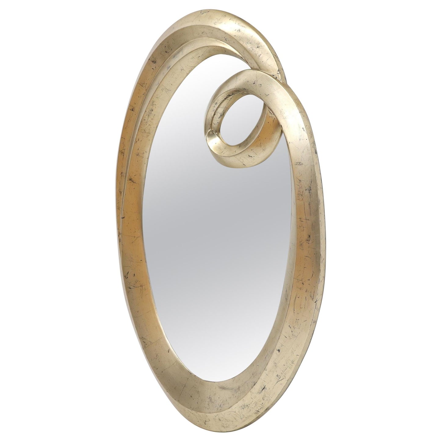 Oval Art Nouveau Style Silver Leaf Mirror
