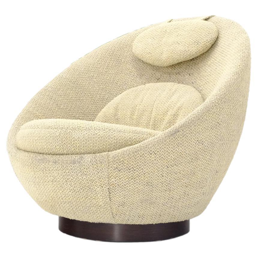 Mid-Century Modern Oval Egg Shape Pod Chair w/ Adjustable Head Rest on Band Base