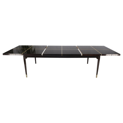 Large Tommi Parzinger Lacquered Mahogany Brass Feet Tapered Legs Dining Table