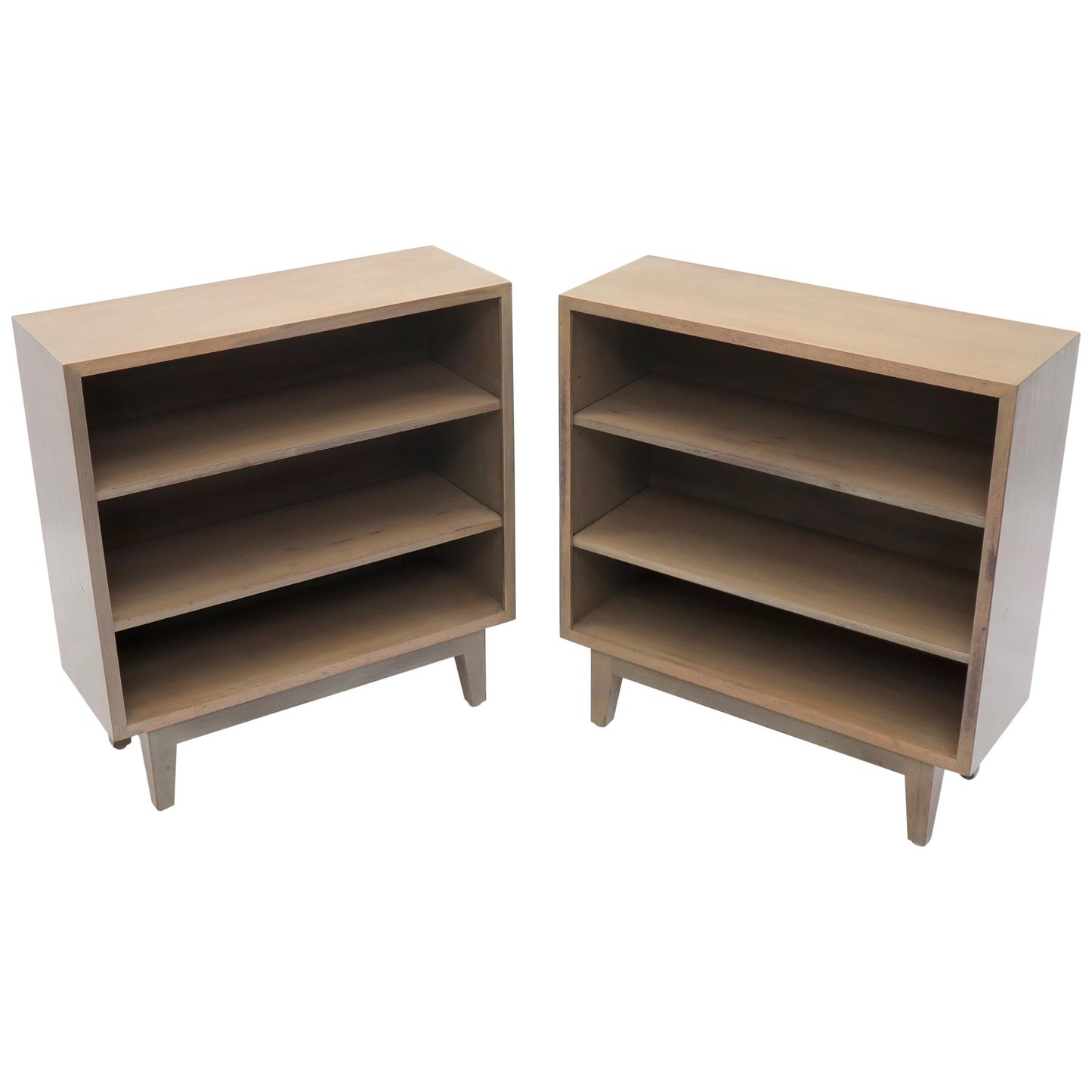 Pair of White Wash Finish Solid Mahogany Bookcases Cabinets