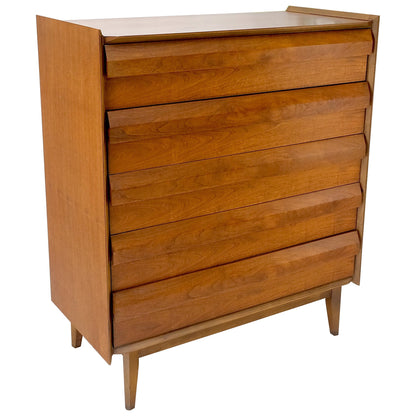 Walnut Mid-Century Modern Sculptural 5 Drawer High Chest Dresser Mint!