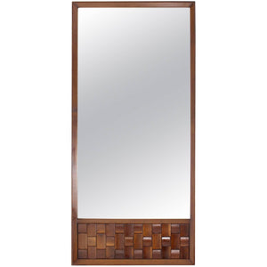 Large Walnut Frame Mirror with Solid Walnut Carved Panel