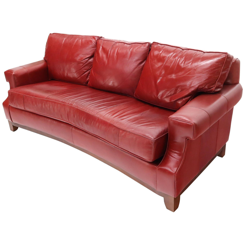 Concave Front Edge Tomato Red Leather Upholstery Couch Leather Sofa Thomasville