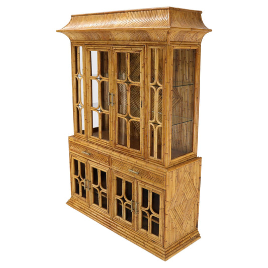 Oriental Asian Style Bamboo Rattan Hutch Buffet Display Cabinet Curio Sideboard