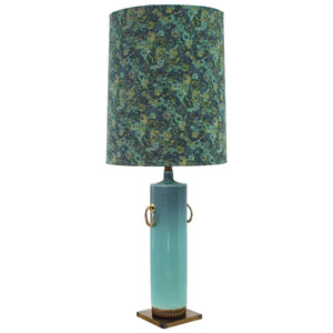 Blue Turquoise Glassed Pottery Brass Base Mid-Century Table Lamp