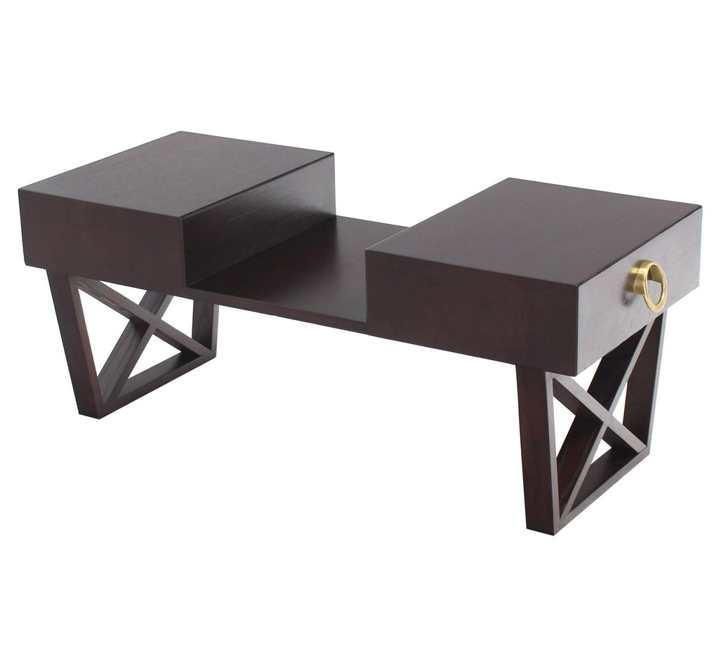 Bi Level Coffee Table with Two Side Drawers Storage in Espresso Finish