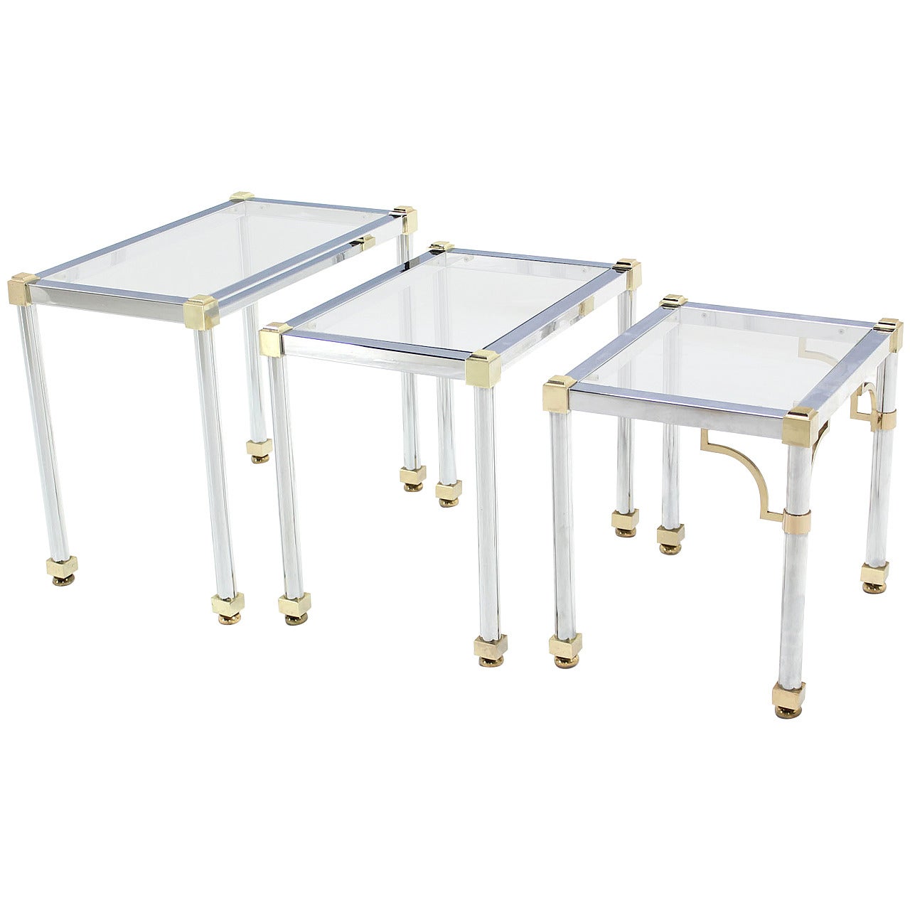 Set of Three Chrome and Brass Nesting Tables