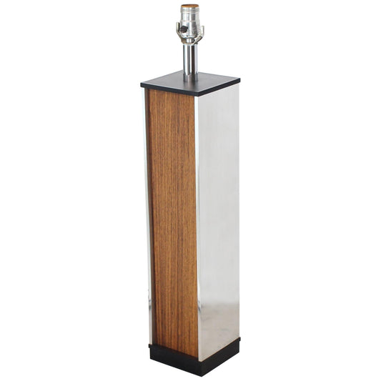 Rosewood and Chrome Square Pedestal Shape Table Lamp