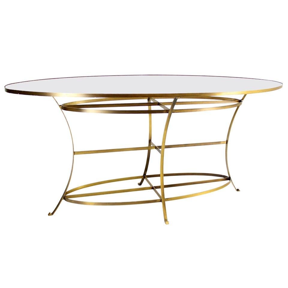 EstablishedLines Large Brass Oval Mirrored Top 39"h Bar Hight Table Display Center Console MINT!