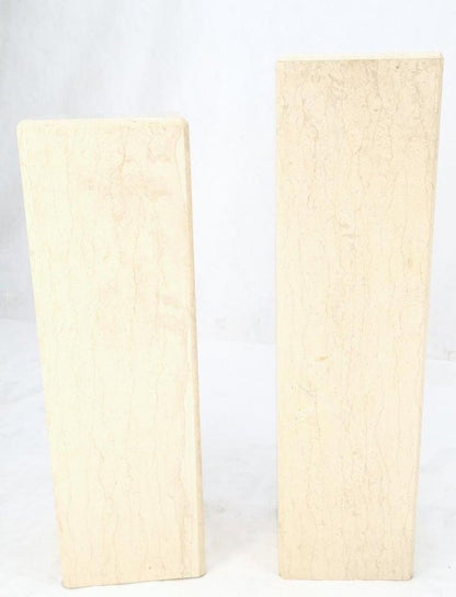 Mid-Century Modern Square Beveled Tall Travertine Marble Pedestals End Tables