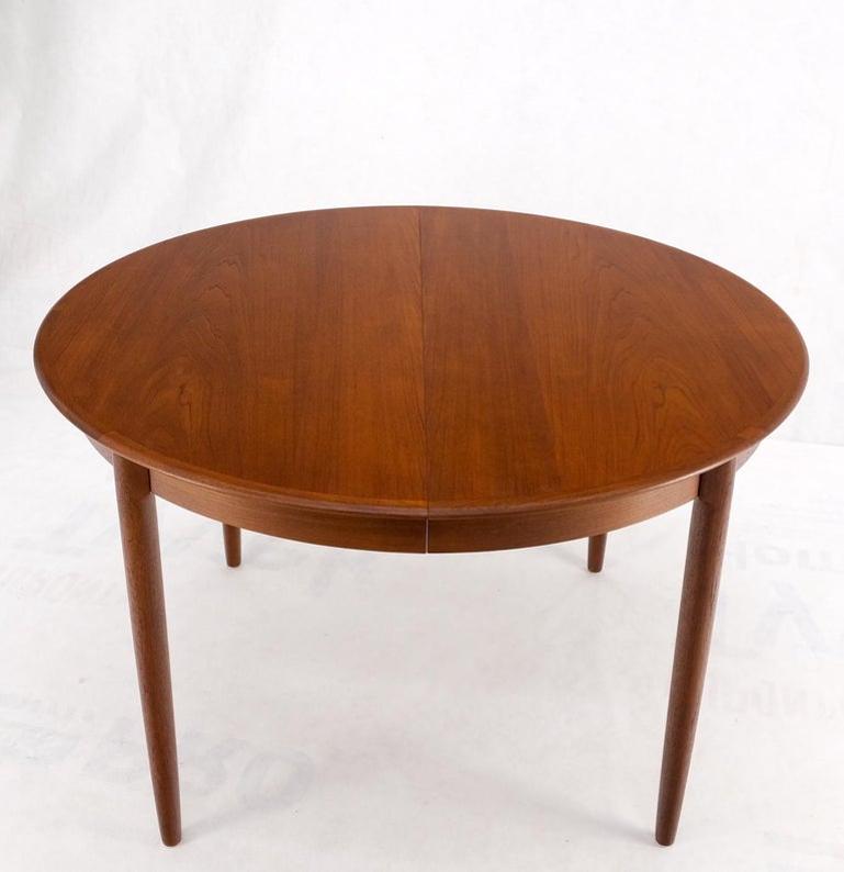 Danish Teak Mid-Century Modern Round Dining Table w/ Two Extension Boards Leafs