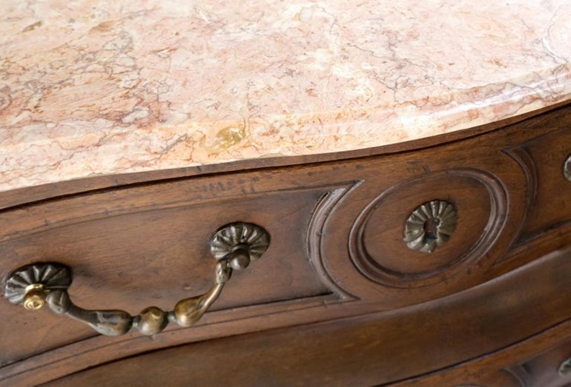 Pair Custom Bombe Shape Marble Top Brass Drop Pulls 2 Drawer Nightstands Tables