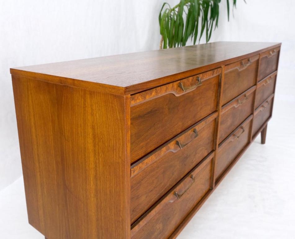 American Walnut Burl Mid-Century Modern 9 Drawers Dresser Credenza Cabinet MINT!