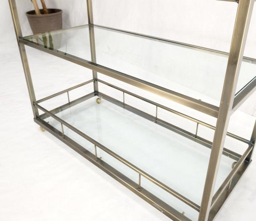 Brass Finish Glass Shelves 3 Tier Serving Bar Serving Cart W/ Gallery Mint!