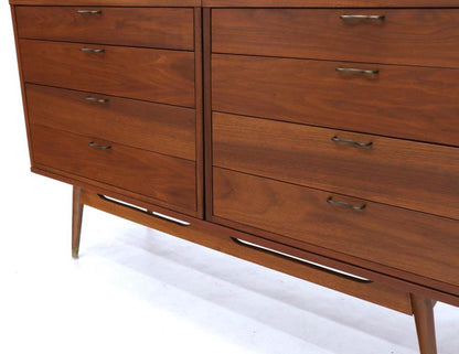 Three Pcs Mid-Century Modern Oiled Walnut Chest Dresser Credenza w/ Waive Pulls
