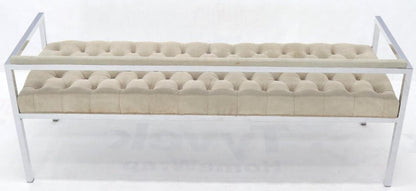 Tufted Grey Genuine Suede Leather Upholstery Chrome Bench Baughman