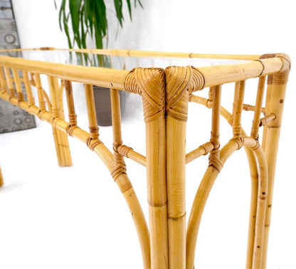 Bamboo Frame Glass Top Console Table w/ Figurative Brass Supports