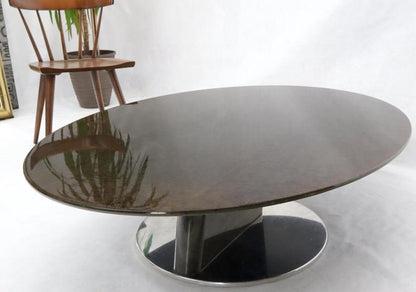 Oval Grey Bird's-Eye Maple Top Heavy Steel Base Coffee Table by Saporiti