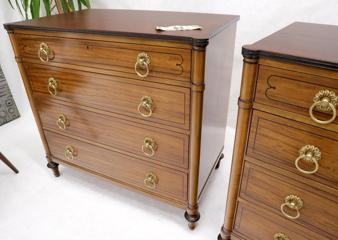 Pair of Rosewood Tops Satin Wood Heavy Brass Ring Pulls 4-Drawer Bachelor Chests