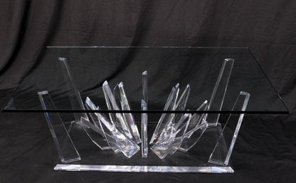 Lucite "Ice Crystals" Base Rectangle Glass Top Mid-Century Modern Coffee Table