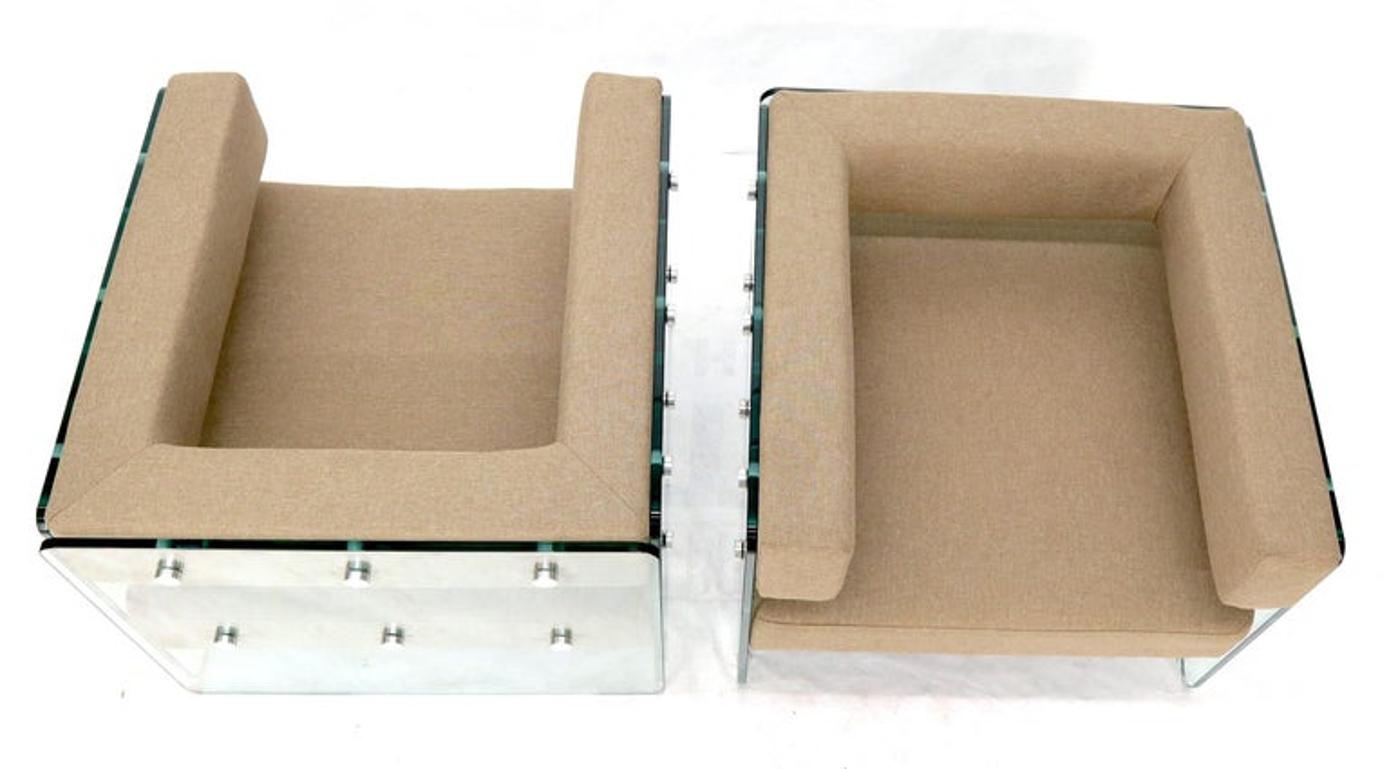 Pair of Glass Panels Frames Cube Shape Lounge Chairs