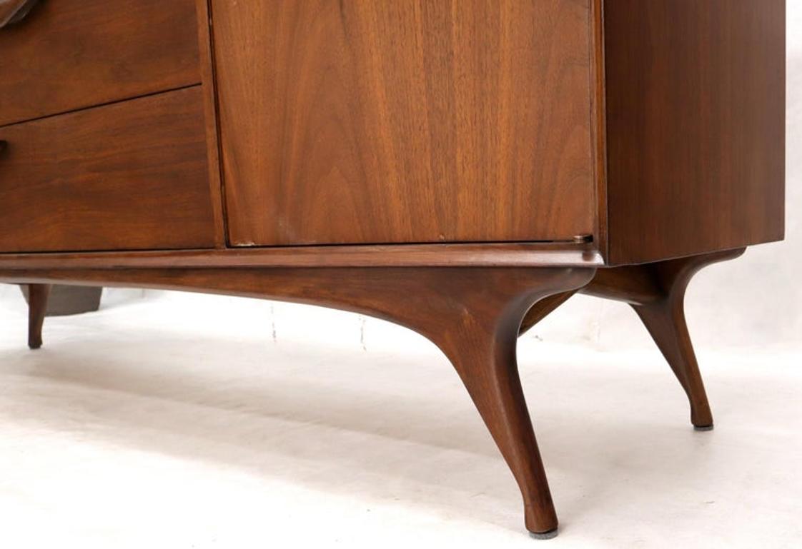 Sculptural Legs Long 9 Drawers Walnut Credenza Dresser with Doors