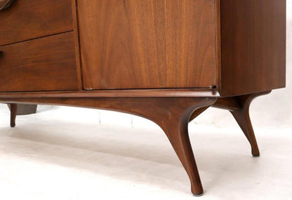 Sculptural Legs Long 9 Drawers Walnut Credenza Dresser with Doors