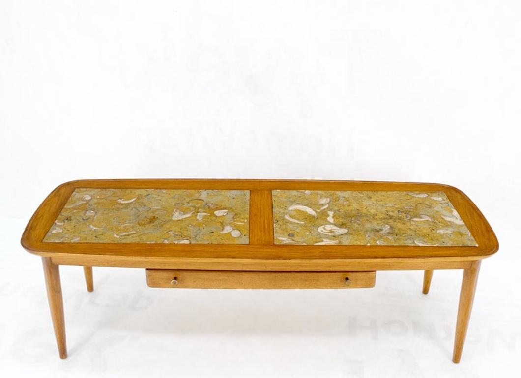 Tomlinson Fossil Marble Rolled Edges Rounded Corners Rectangle Coffee Table MINT