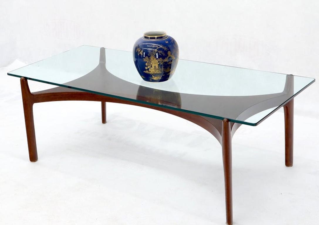 Sculptural Low Profile Teak Base Glass Top Danish Midcentury Coffee Table
