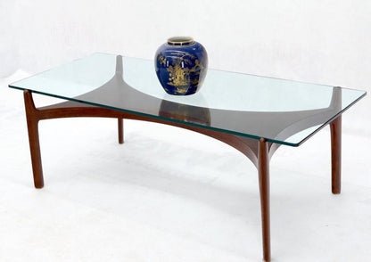 Sculptural Low Profile Teak Base Glass Top Danish Midcentury Coffee Table