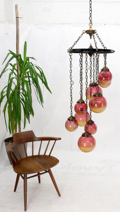 Ruby & Amber Globes on Chain Chandelier Light Fixture