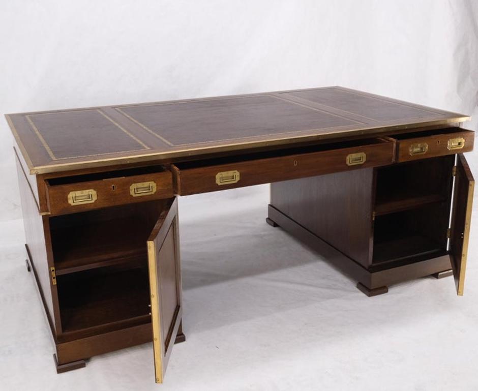 Stunning Large Oversize Leather Top Two Pedestal Campaign Partners Desk Table