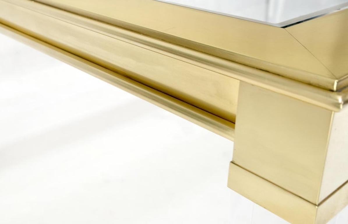 Large Mid Century Modern c.1970's Lucite Brass Glass Top Rectangle Coffee Table