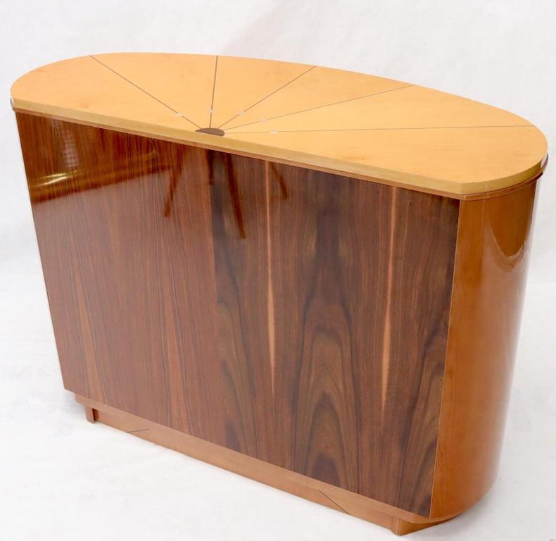Large Inlaid Oval Kidney Shape Finished Back Dresser with Scallop Base