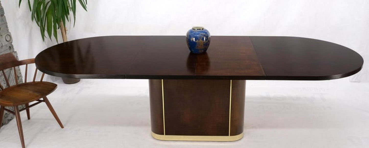 Racetrack Oval Single Pedestal Base Brass Espresso Dining Conference Table