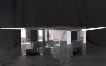 Cityscape Aluminum Base Lucite Rectangle Top Rounded Corners Coffee Table