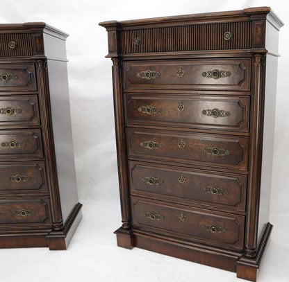 Pair of Tall 6 Drawers Burl Wood Dressers