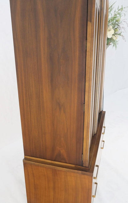 Walnut Mid-Century Modern Highboy Chest Dresser Double Door Compartment