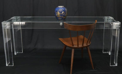 Large Long Lucite Base Glass Top Console Sofa Table