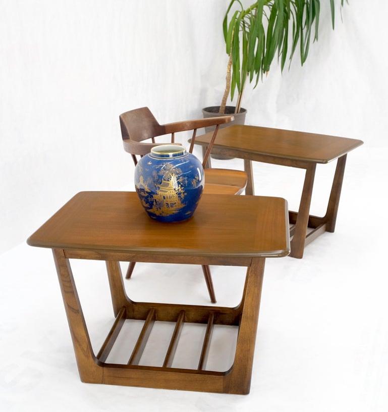 Pair of Mid-Century Modern Walnut End Side Tables w/ Shelf MINT!
