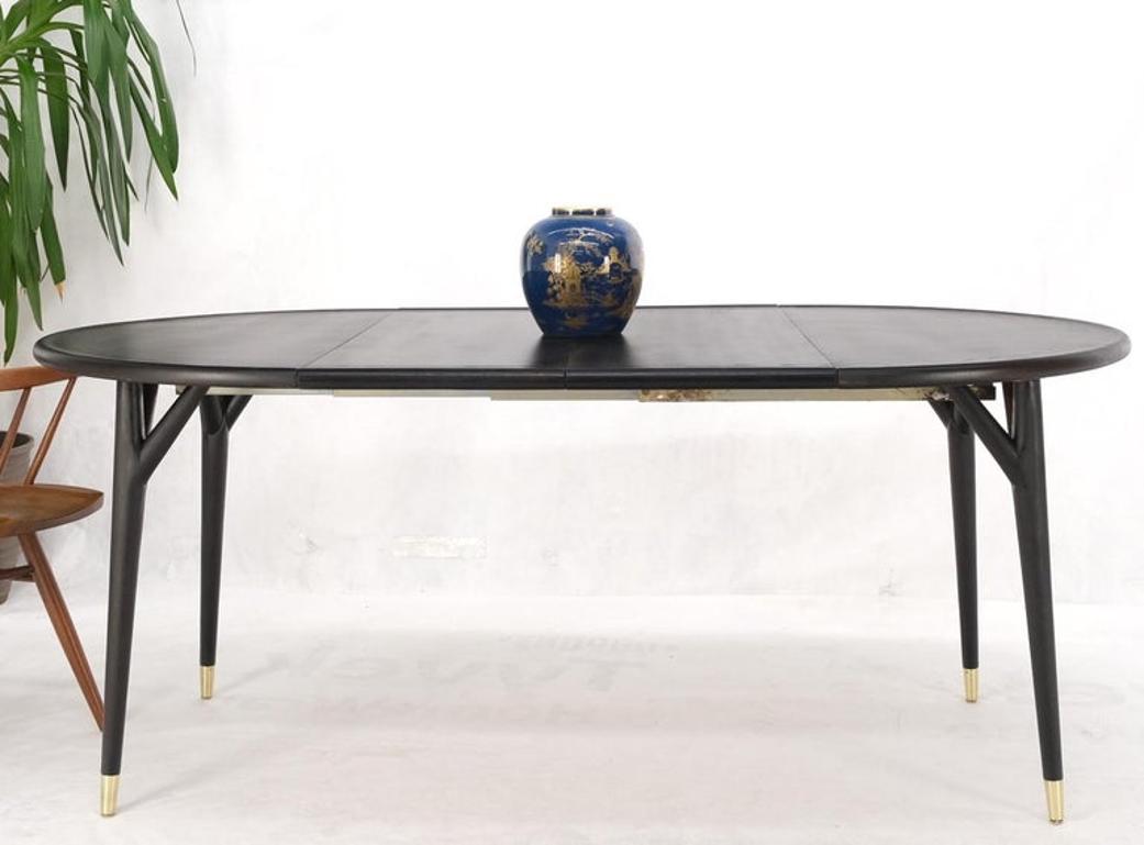 Round Mid Century Ebonized Oak Dining Table w/ Two Leafs Jack Van der Molen MINT